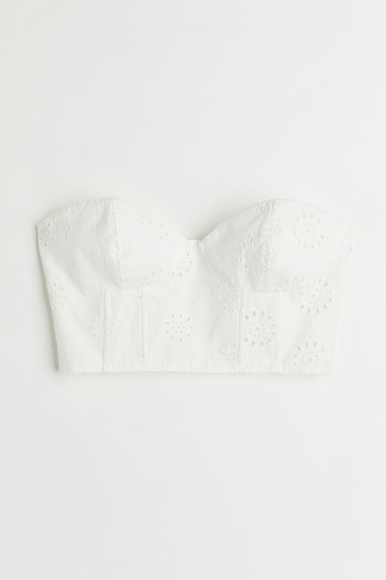 Cropped corset top in a broderie anglaise cotton weave with a sweetheart neckline and shaped cups... | H&M (UK, MY, IN, SG, PH, TW, HK)