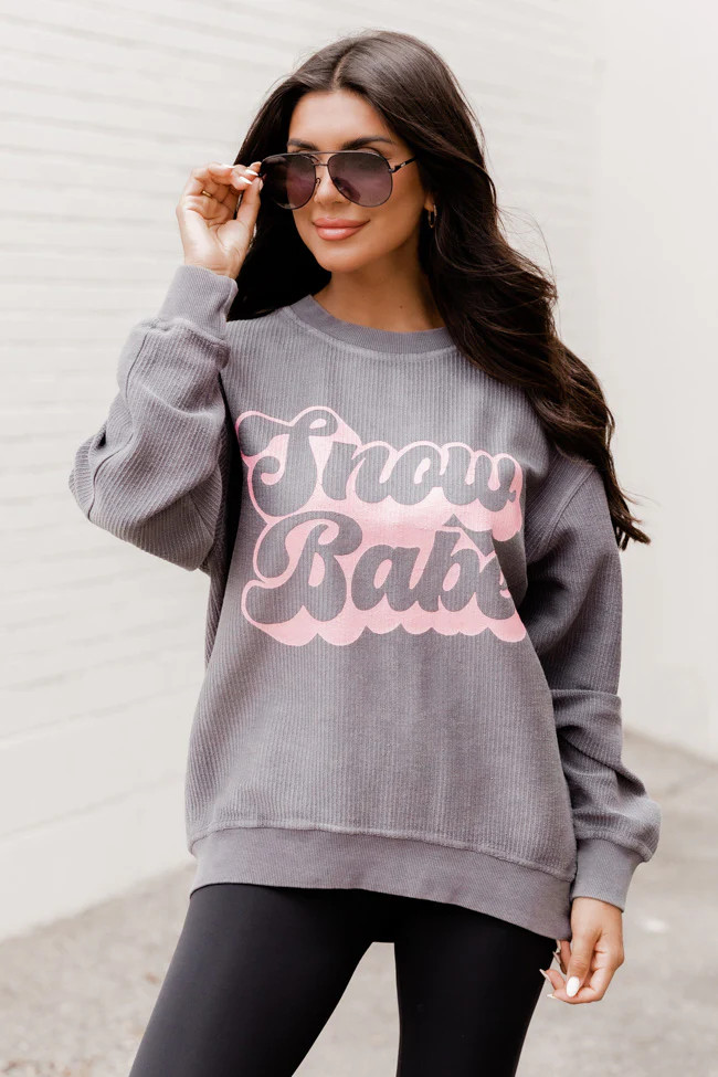 Snow Babe Charcoal Corded Graphic Sweatshirt FINAL SALE | Pink Lily
