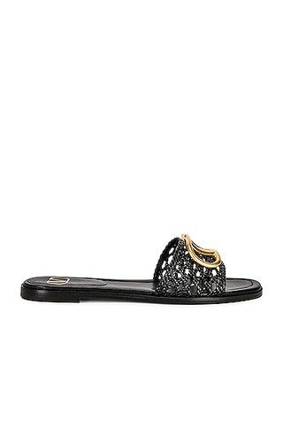 Valentino Garavani Vlogo Signature Slides in Nero | FWRD | FWRD 