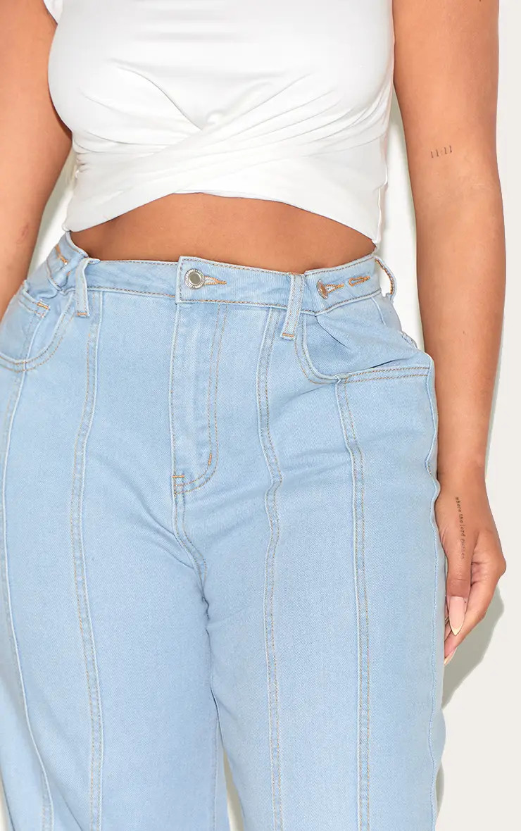 Light Blue Shape Light Blue Stretch Denim Highwaisted Adjustable Button Wide Leg Jeans | PrettyLi... | PrettyLittleThing UK