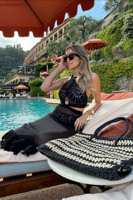 Gorgeous black cover up with  cut outs. 
This high waisted bikini set is also beautiful! Love how flattering it is!! 
Runs tts , wearing a size small 
Perfect for my Italy trip. Our second day in Portofino 


#LTKSwim #LTKSeasonal #LTKTravel