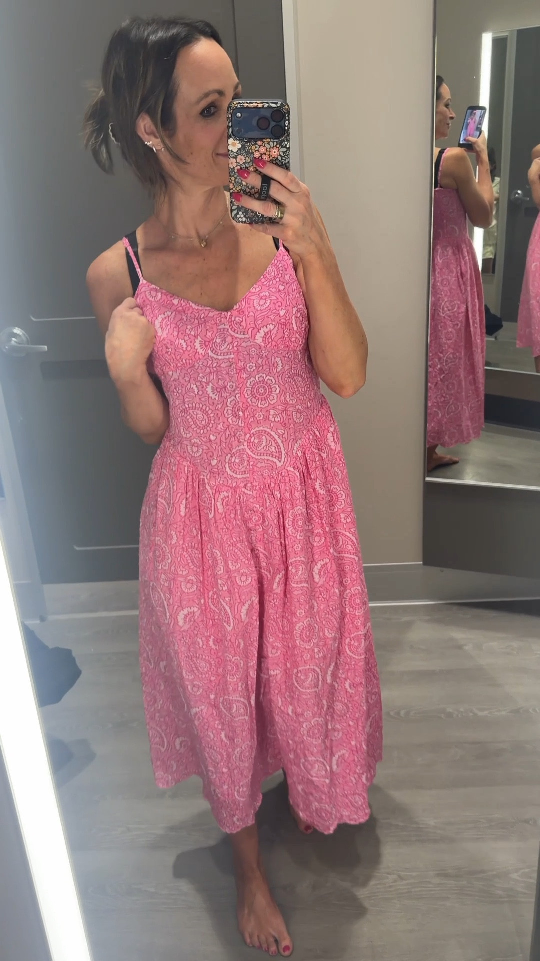 This job is perfect for traveling to become more warm, or a beautiful day like Mother’s Day coming up. Actually come through a little cardigan on, and the floral paisley pattern is beautiful for Easter as well! Button detail, adjustable straps, drop waves, and a full length mini skirt give it so much feminine energy .￼

#LTKSeasonal #LTKTravel #LTKOver40