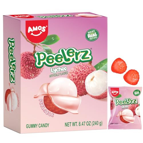 AMOS Peelerz Lychee Gummy Candy, Peelable Fruit-Shaped Candy, 8.47oz Box with 10 Individual Packs – Fun Peeling Gummy Snack Made with Real Juice | Amazon (US)