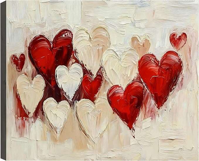RIBNTAK Valentine’s Day Framed Canvas Wall Art 8x12, Romantic Red Heart Canvas Prints for Livin... | Amazon (US)