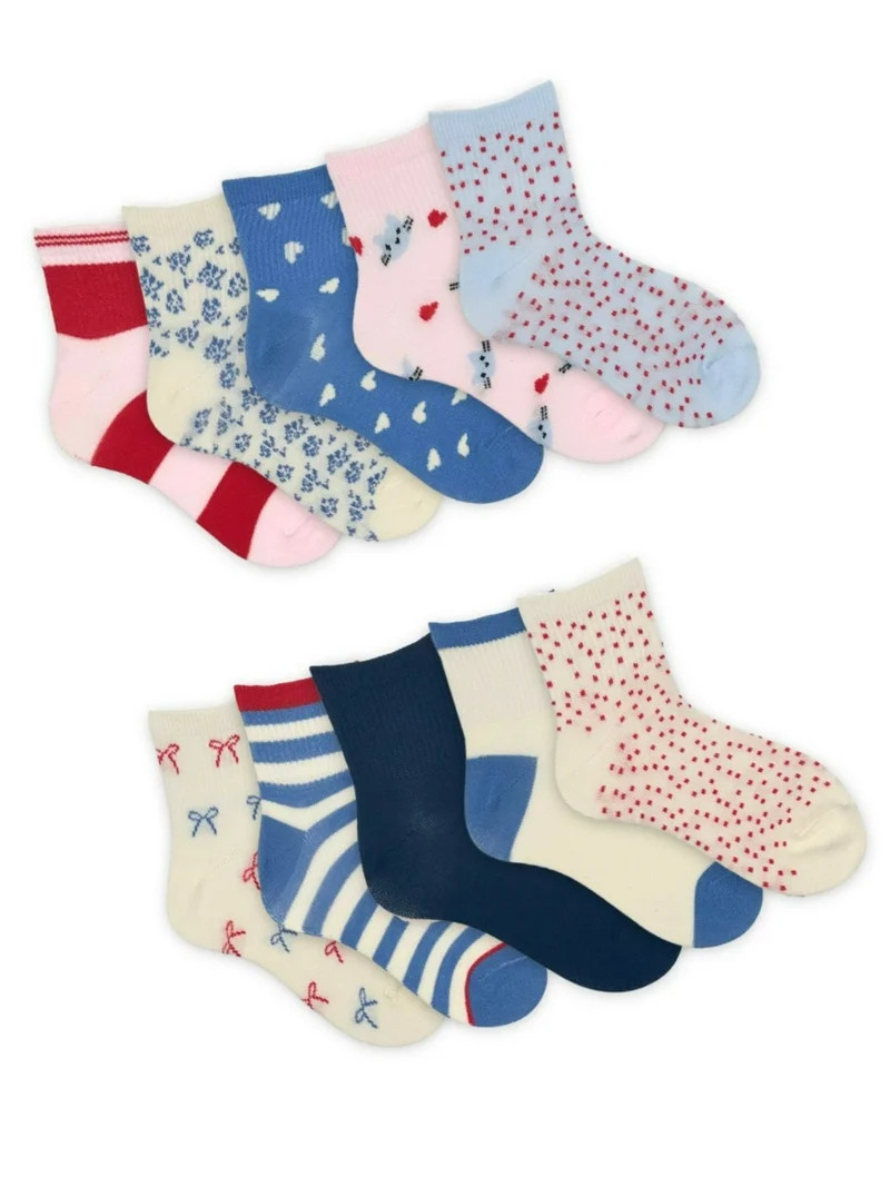 Wonder Nation Girls Ankle Stripe Socks, 10-Pack, Sizes S-L | Walmart (US)