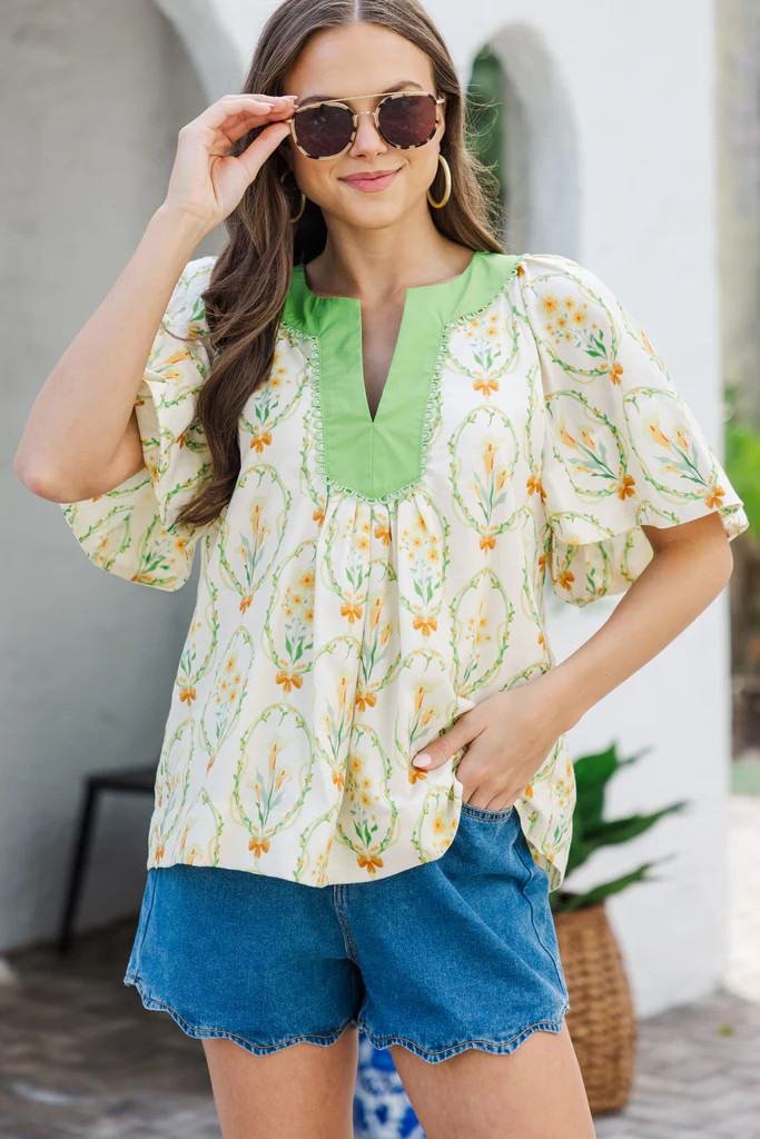 Just A Theory Cream Floral Blouse | The Mint Julep Boutique
