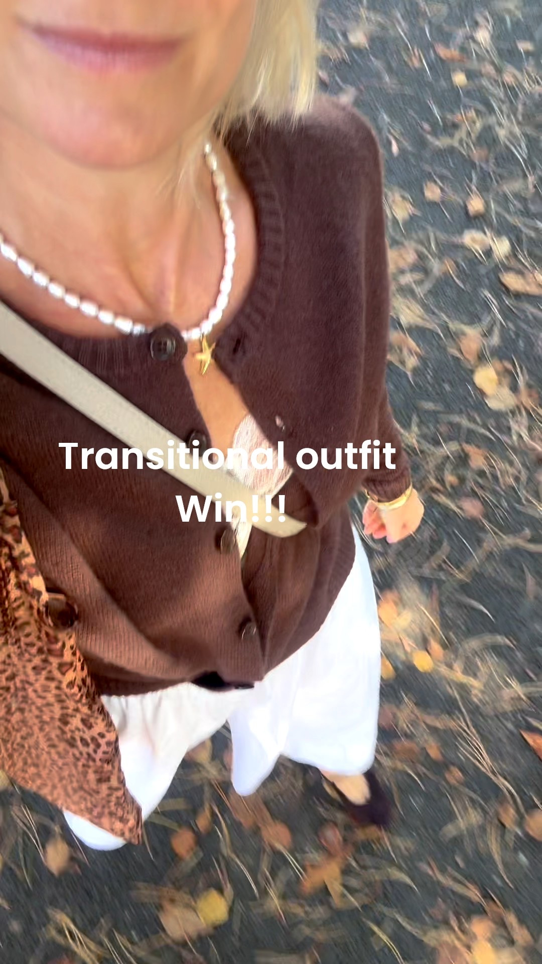 Today has quite literally called for a mix of summer and autumn and for once I was the right temperature!! 

Brown tones paired with white for an autumnal nod that didn’t feel too summery or too winter!! 

My silk cami is old but they still sell it and perfect under cardigans at this time of year. Also comes in other colours 

Shoes super comfy. I’ve done well over 20,000 steps in them today. 

Like the slightly relaxed fit on the cardigan. Wearing small. 

Necklace Clea Silk 

Autumn outfit 
Transitional look
Taking summer into autumn 
Transitional outfit 
Chocolate 
Brown 

#LTKstyletip #LTKautumn #LTKuk