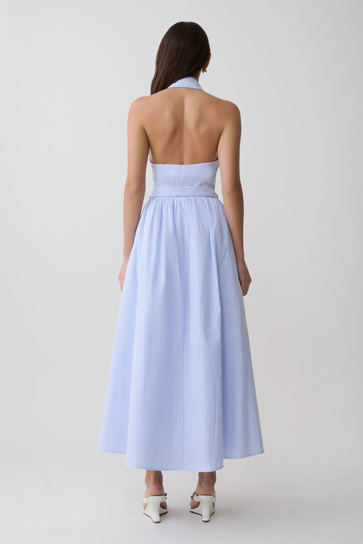 Cindy Collared Midi Dress - Blue Pinstripe | Meshki UK