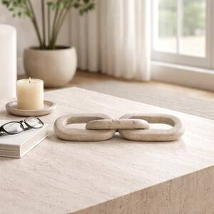 Ivory 13.75 in. x 2.25 in. Stone Travertine 3 Link Chain Sculpture | The Home Depot