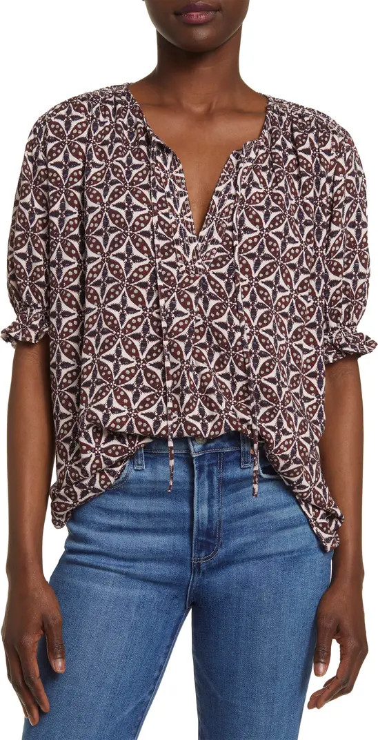 Smocked Shoulder Tie Neck Top | Nordstrom