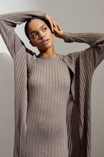 Long rib-knit cardigan  - Beige - Ladies | H&M US | H&M (US + CA)