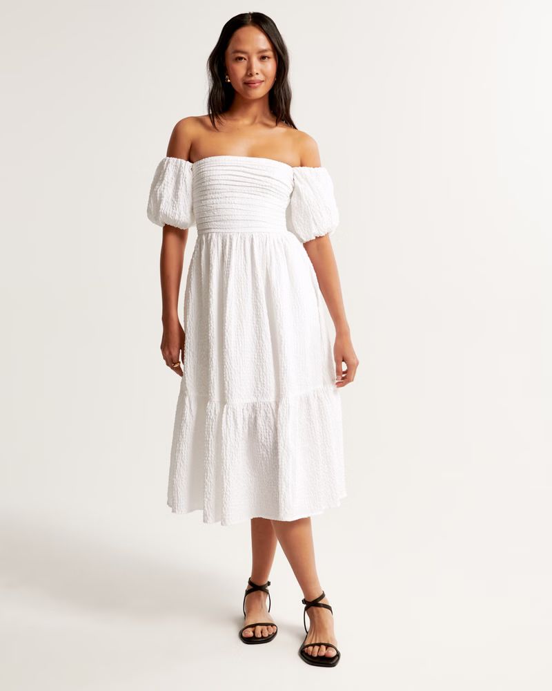 Emerson Off-The-Shoulder Midi Dress | Abercrombie & Fitch (UK)