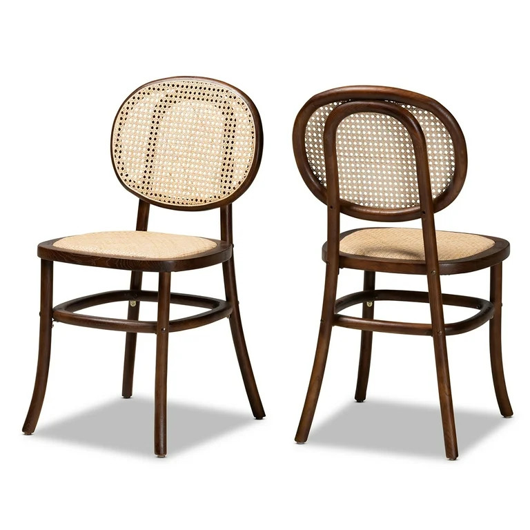 Baxton Studio Garold Mid-Century Modern Brown Woven Rattan and Walnut Brown Wood 2-Piece Cane Din... | Walmart (US)