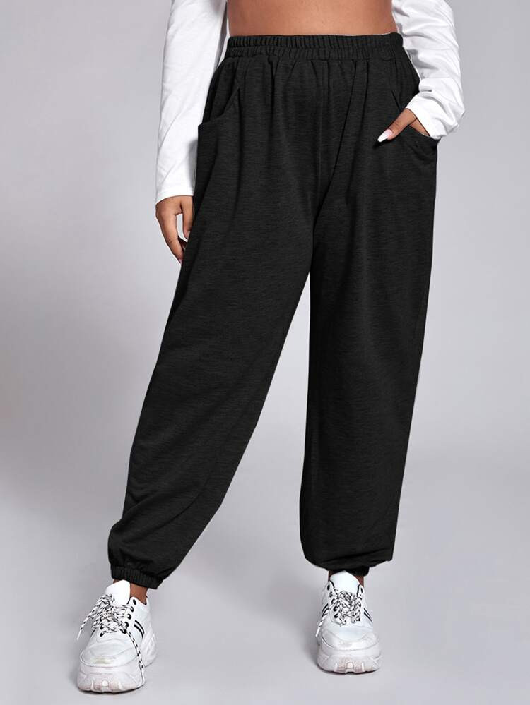 Plus Slant Pockets Elastic Waist Sweatpants | SHEIN