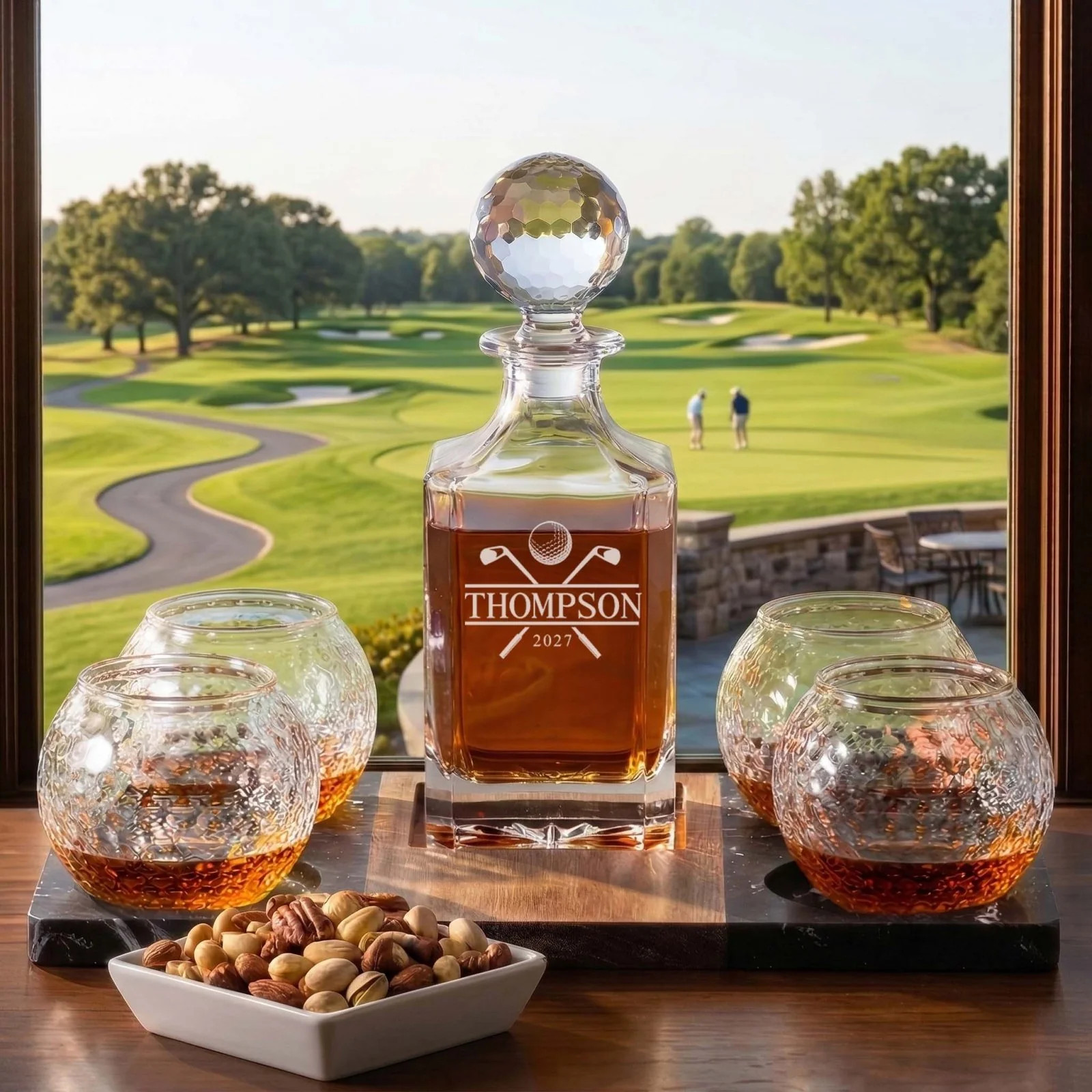 Winslow Whiskey Golf Set - Serving Tray w/ Golf Decanter & Golf Ball Glasses | HomeWetBar.com