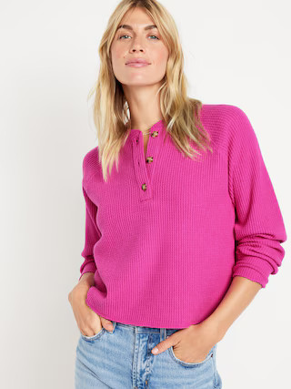 Plush Waffle-Knit Henley Top for Women | Old Navy (US)