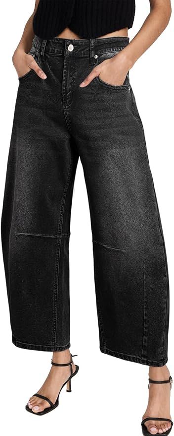 Sidefeel Women's Barrel Jeans Wide Leg Vintage Mid Rise Y2k Baggy Boyfriend Ankle Denim Pants | Amazon (US)