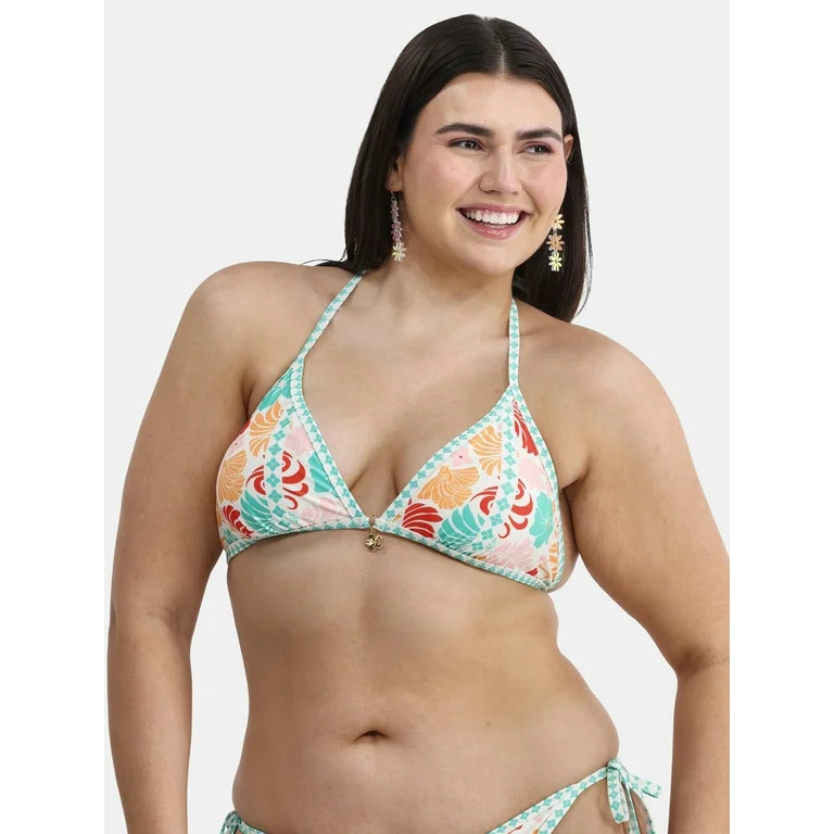 No Boundaries Surf Kitschy Binding Triangle Bikini Top, Women's | Walmart (US)