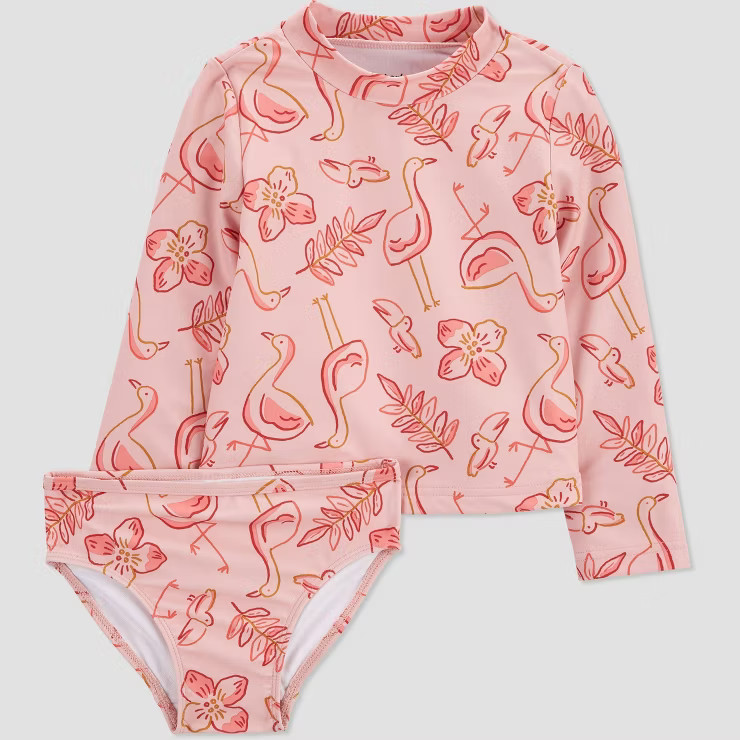 Carter's Just One You® Toddler Girls' 2pc Flamingo Rash Guard Set - Pink | Target