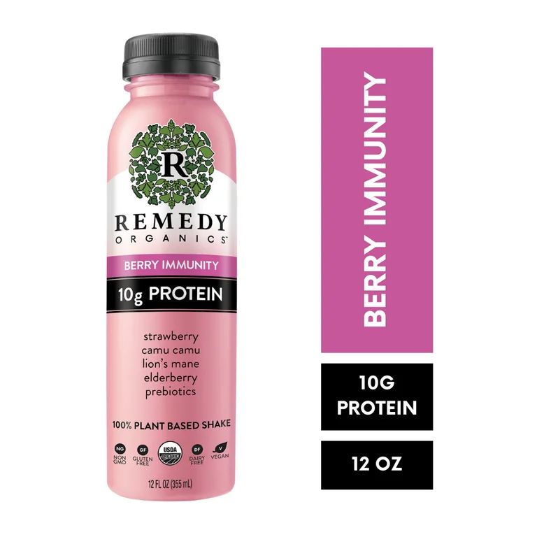 Remedy Organics 100% Plant Based Berry Immunity Nutritional Ready to Go Wellness Shake, 12 fl oz | Walmart (US)