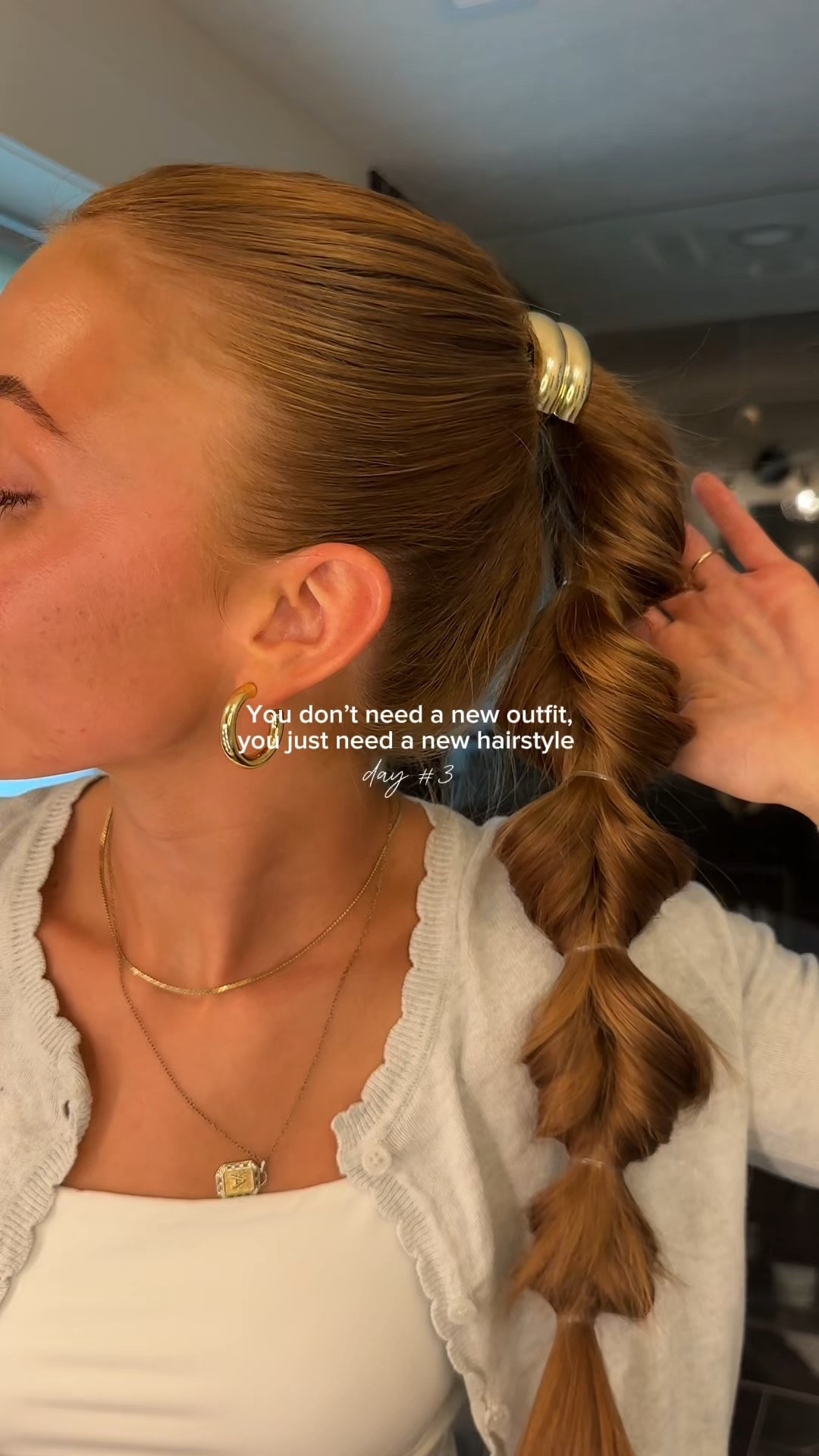 Exact gold hair tie is from lulus but I linked similar ones from Amazon!