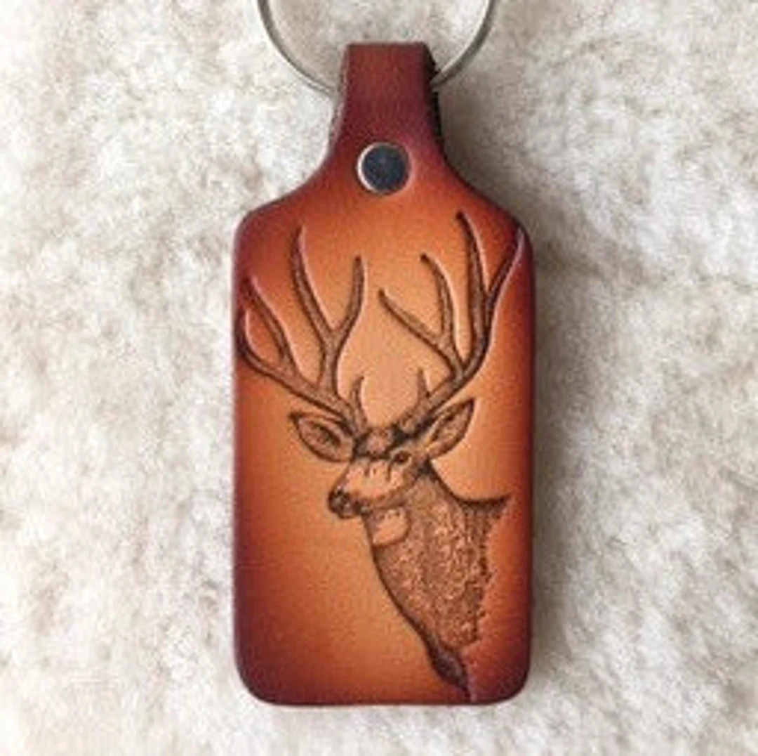 Handmade Leather Mule Deer Key Tag - Etsy | Etsy (US)