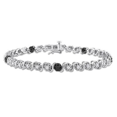 EVERLY JEWELRY | Sterling Silver 1 CT TW Black and White Diamond Bracelet Black Rhodium Plated, 7.25-inch | Target