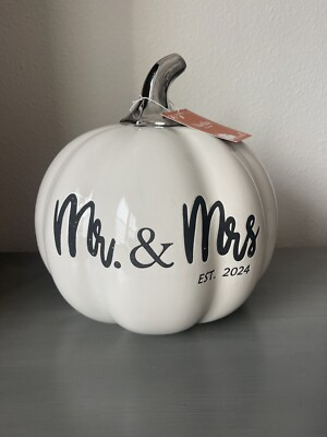 Mr & Mrs Est 2024 Martha Stewart Ceramic Pumpkin with Silver Stem Wedding Gift  | eBay | eBay US