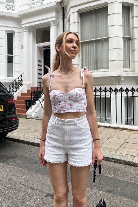 Summer outfit, white shorts, corset top, cute outfit, pearl necklace 

#LTKstyletip