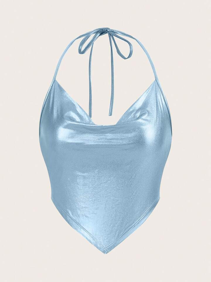 SHEIN ICON Women's Solid Color Plunging Neck Asymmetric Hem Fashion Halter Tank Top | SHEIN