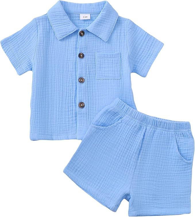 Jecson Baby Boy Clothes Baby Boy Outfits Baby Boy Summer Clothes Cotton 2 Piece Set with Button D... | Amazon (US)