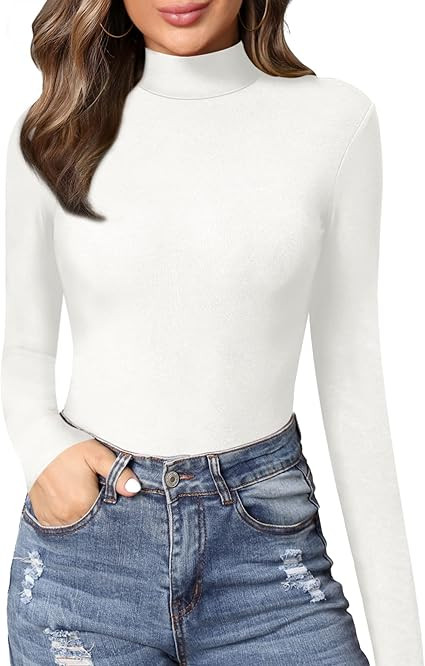 MANGOPOP Women's Mock Turtle Neck Slim Fit Long Sleeve T Shirt Tight Tops Tee | Amazon (US)