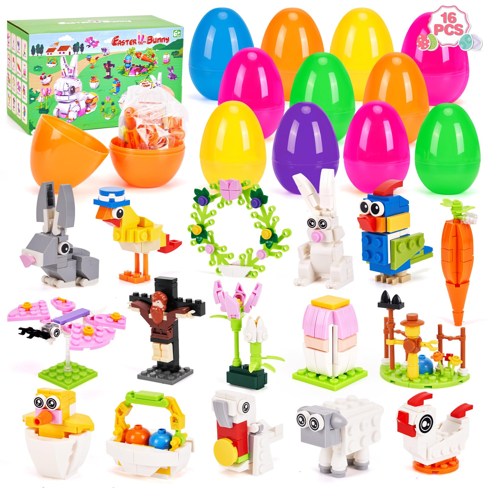 Cessfle 16 huevos de Pascua precargados con conejo de Pascua, juguete de bloque de construcción,... | Amazon (US)