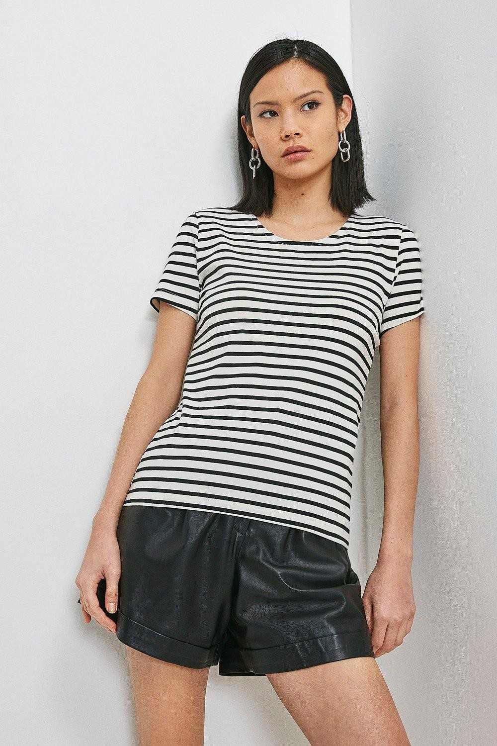 Organic Cotton Jersey Fitted Stripe Tee | Karen Millen UK & IE