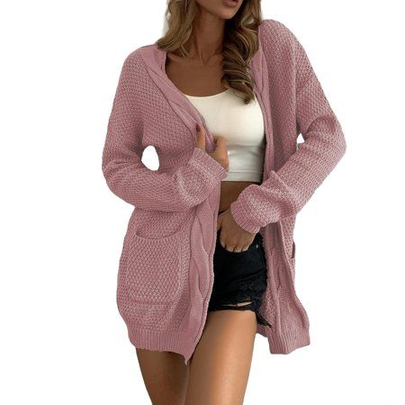Casual Plain Coat Long Sleeve Dusty Pink Women Cardigans (Women s) | Walmart (US)