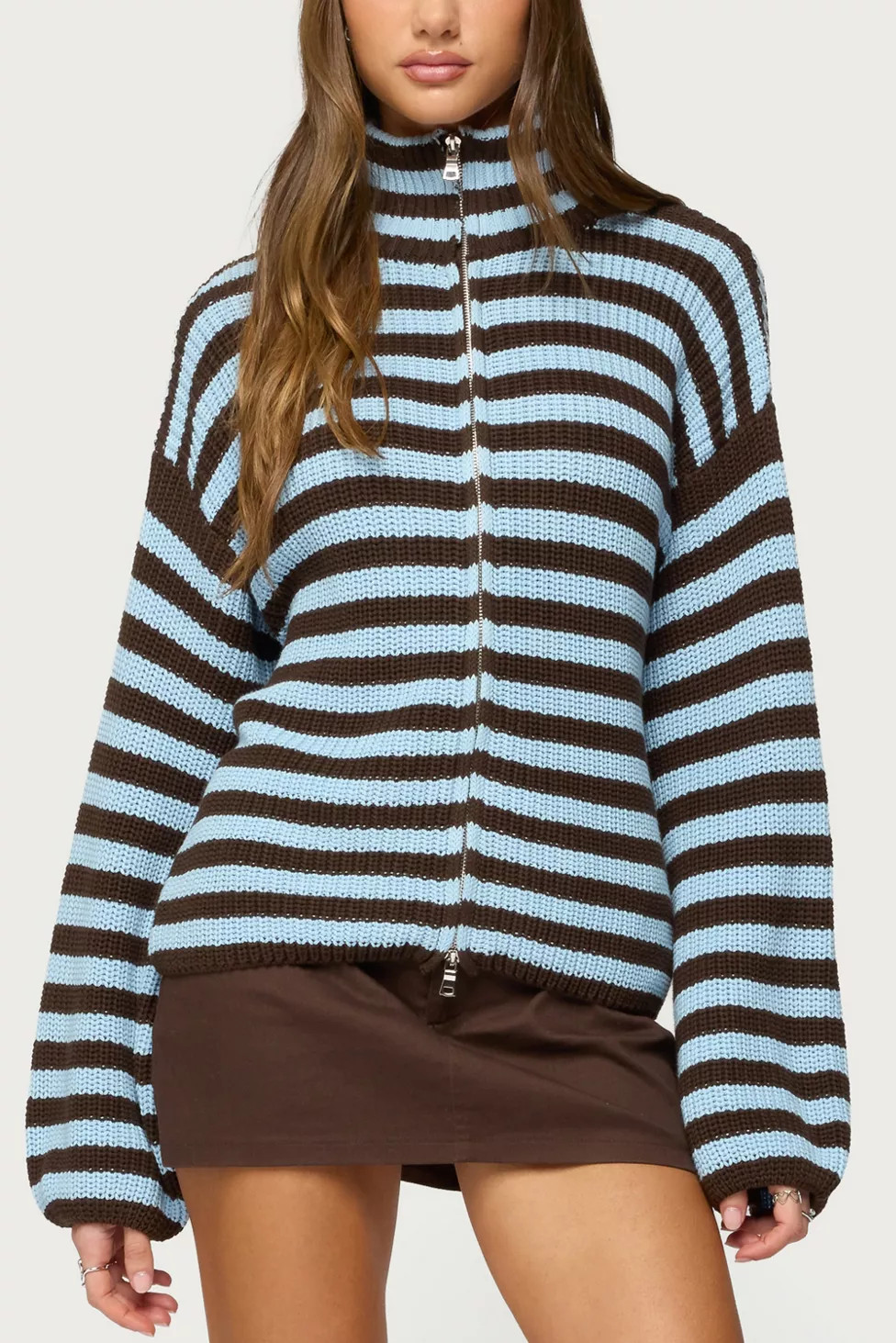 Edikted High Neck Striped Zip Up Sweater | Urban Outfitters (US and RoW)