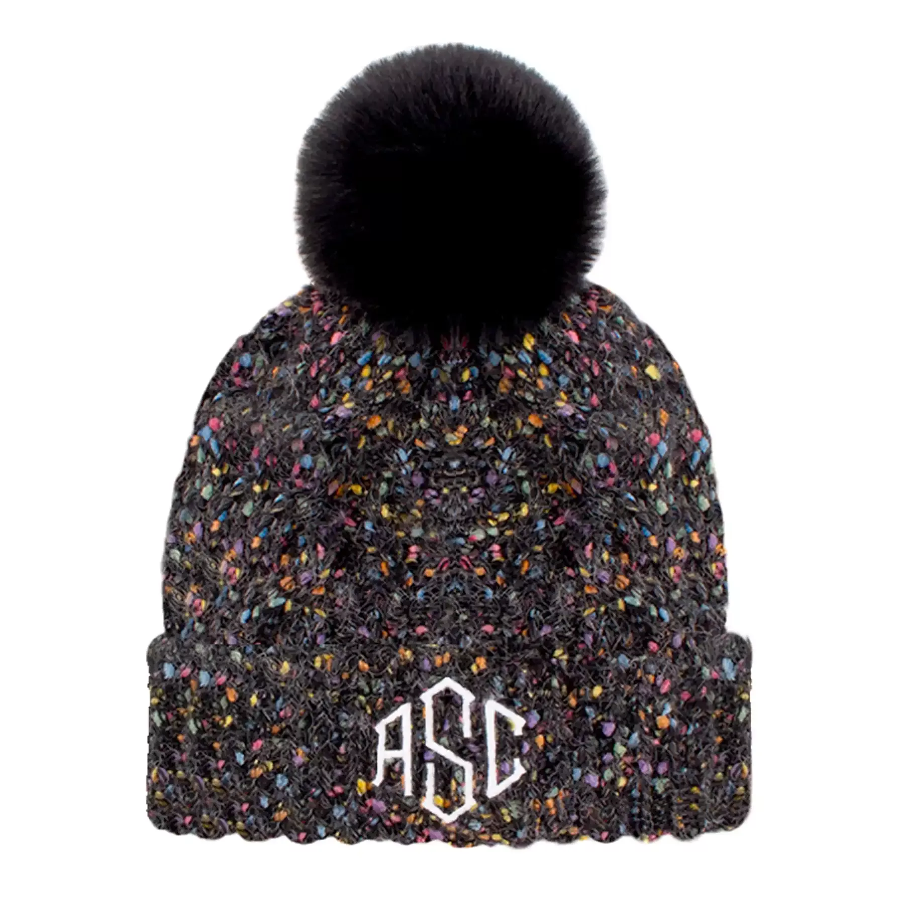 Monogrammed Pom Pom Beanie