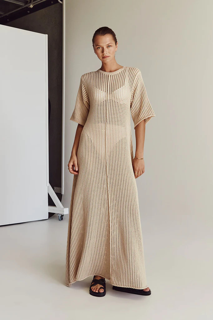 DENNY WHEAT SHORT SLEEVE MAXI DRESS | DISSH