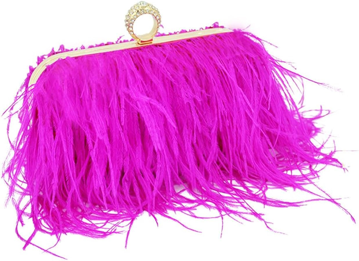 Women Ostrich Feather Purse Ostrich Tote Bag Fluffy Feather Purse Fringe Clutch Evening Handbag f... | Amazon (US)