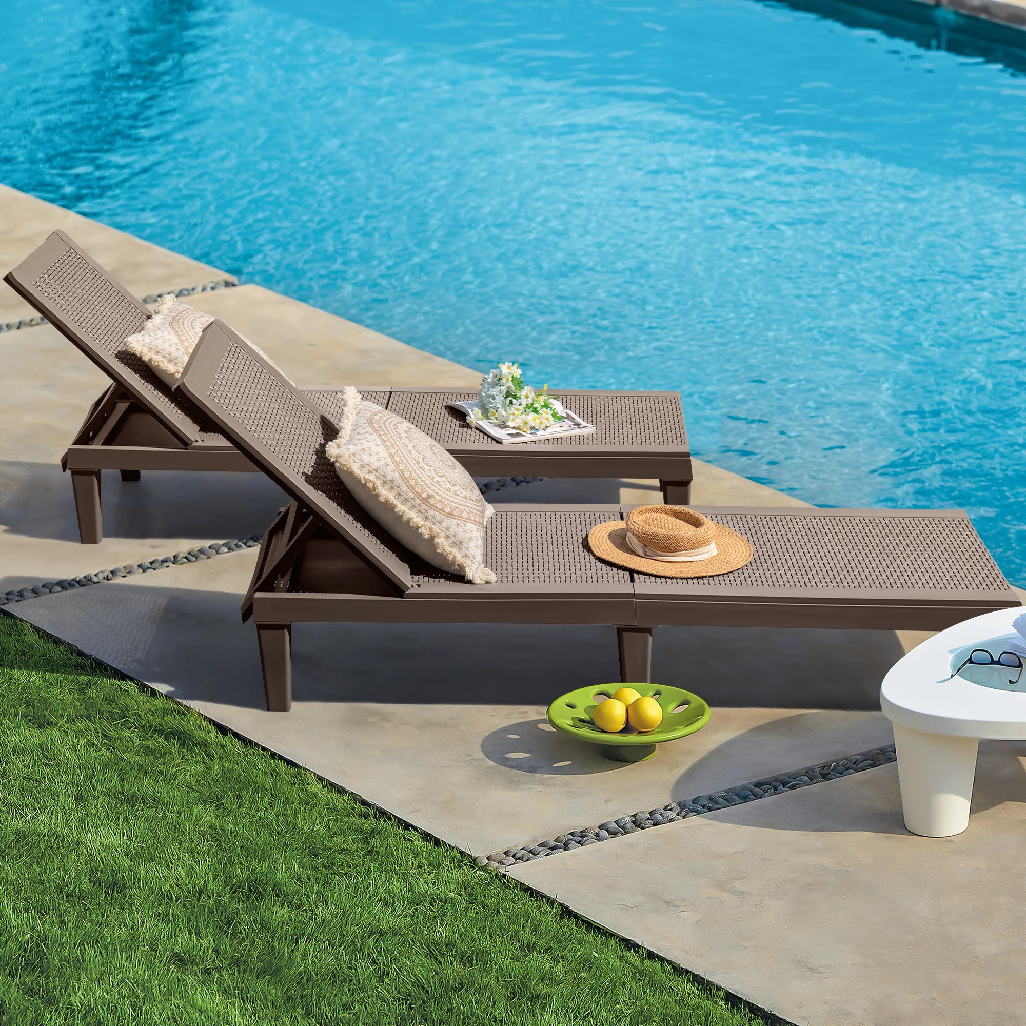 Homall 2 Pieces Patio Lounge Chair Outdoor Adjustable Chaise Lounge Chair, Dark Brown | Walmart (US)