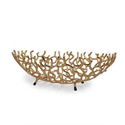 HomeRoots 22" Gold Aluminum Oval Faux Coral Centerpiece Bowl | Target