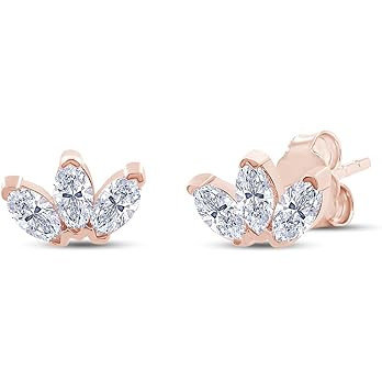 SAVEARTH DIAMONDS 18k Gold Plated Sterling Silver Post Trinity Stud Earrings, 0.60 Carat (ctw) Mo... | Amazon (US)