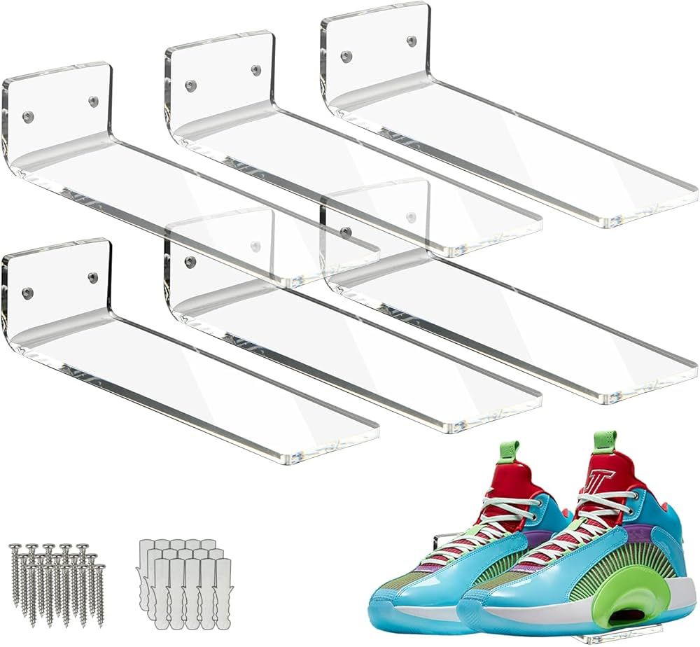 SIPRDE Floating Shoe Display Shelves for Wall Mount Set of 6 - Clear Acrylic Floating Shelves for Sh | Amazon (US)