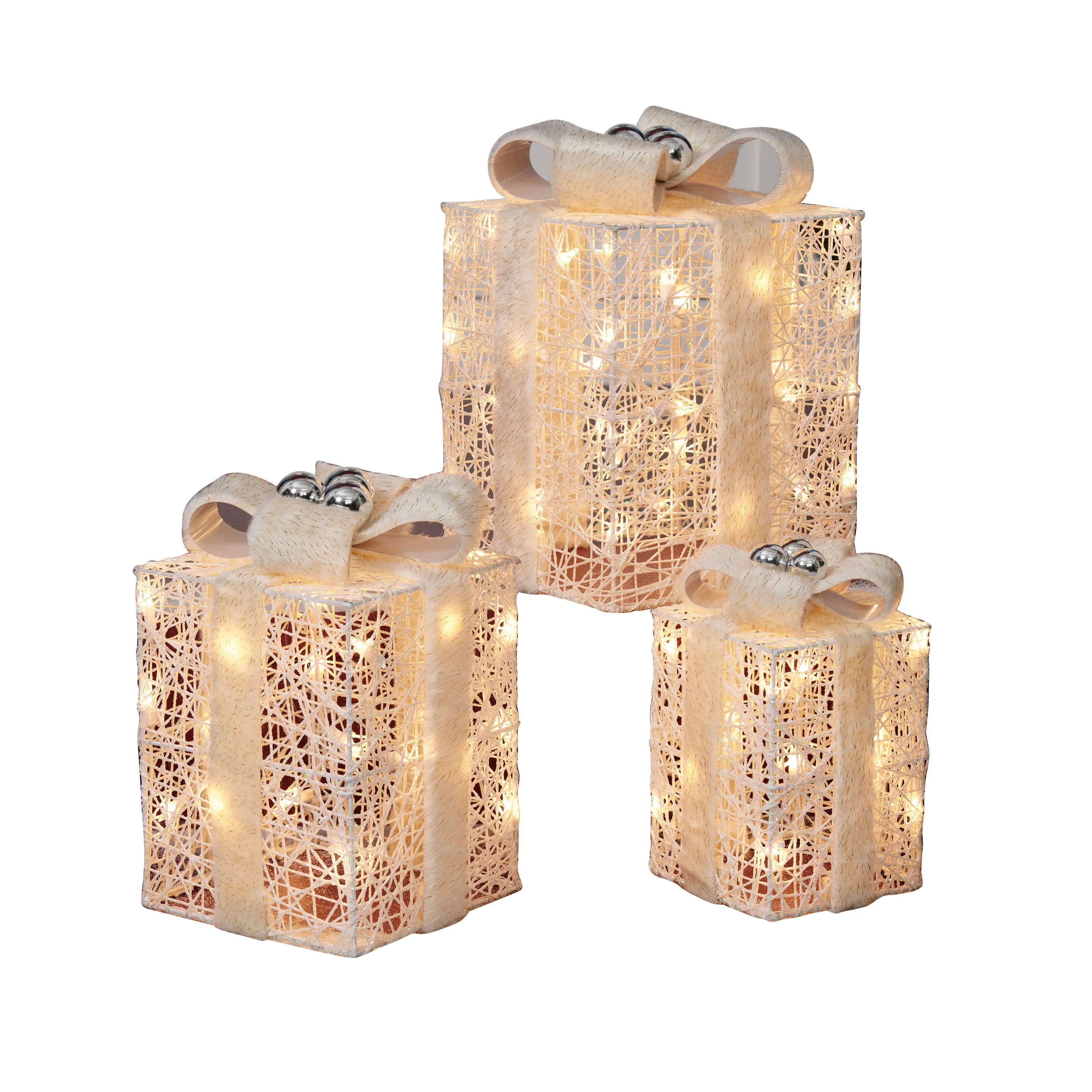 Holiday Time Set of 3 Light-Up Gift Boxes, Iridescent Glitter | Walmart (US)