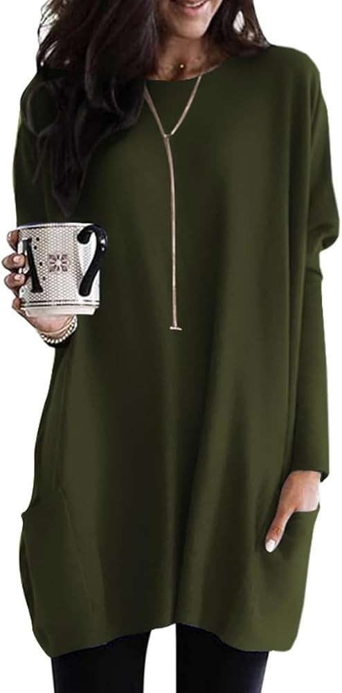 Poetsky Fall Womens Tunic or Tops to Wear with Leggings Long Sleeve Casual Long Shirts with Pocke... | Amazon (US)