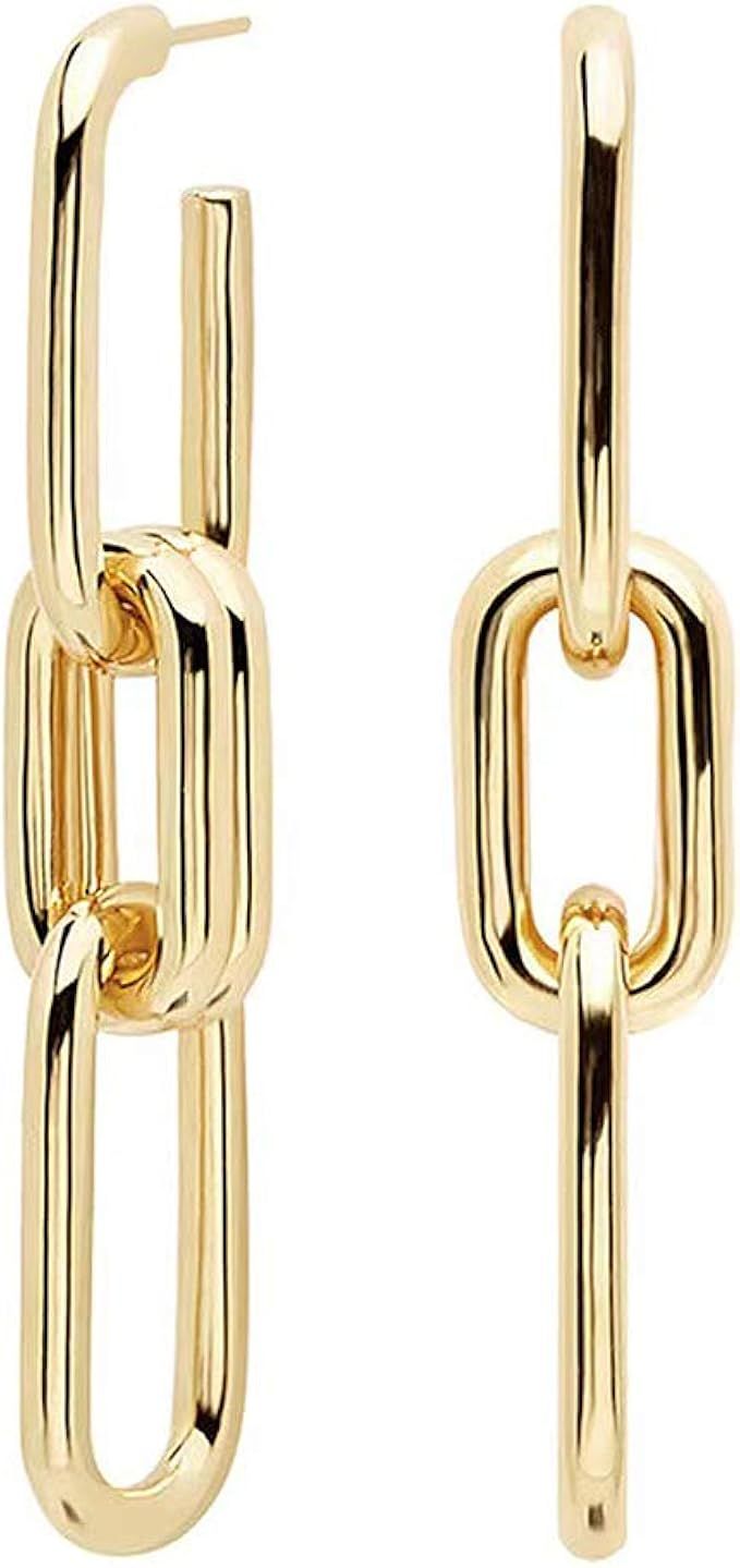 French Link Chain Drop Earrings Minimalist paperclip Chain Dangle Earrings for Women Girls | Amazon (US)