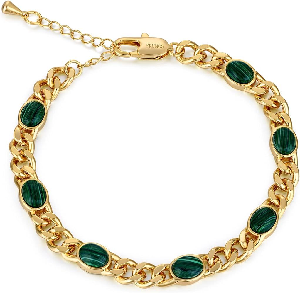 FRUMOS Dainty Layering Bracelets for Women 18 k Gold Plated Fashion Adjustable Chunky Cuban Paper... | Amazon (US)