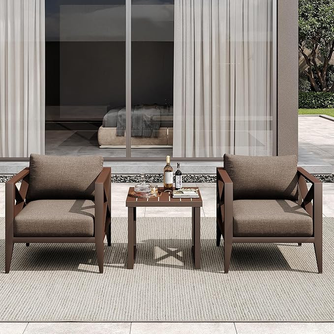 MBY Outdoor Bistro Set with Coffee Table, 3-Piece Aluminum Patio Bistro Table and Chairs Set of 2... | Amazon (US)