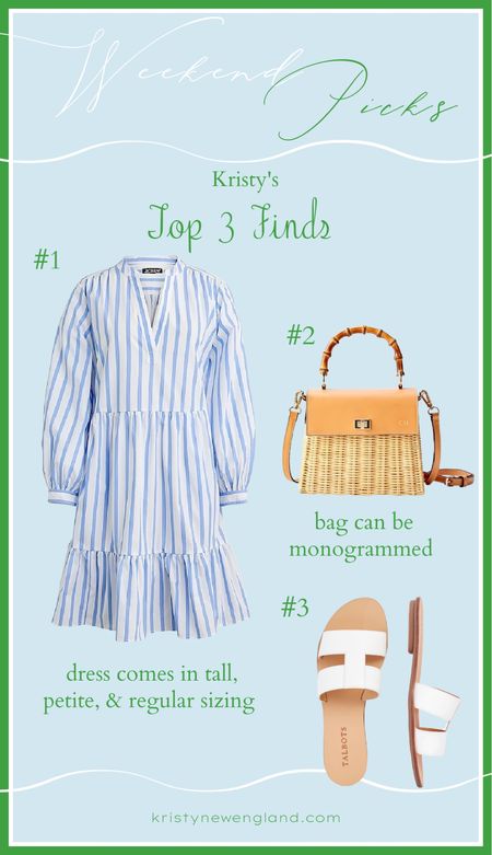 Striped coastal tiered dress, wicker & bamboo bag, white leather sandals

Spring outfit, spring style, blue and white striped dress, coastal outfit, wicker bag, bamboo handle bag, spring bag, j crew, talbots, mark and graham, Easter outfit, white sandals, white leather sandals, beach dress

#LTKFind #LTKSeasonal #LTKitbag