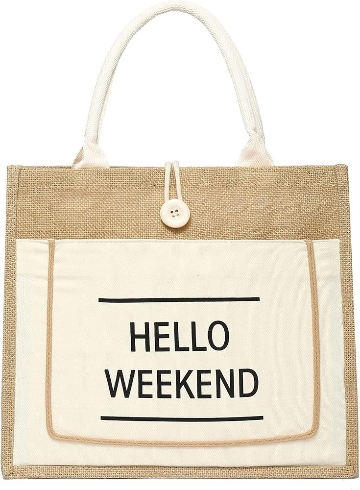 JOLLQUE Jute Beach Tote for Women, Reusable Grocery Shopping Bag with Handle. | Amazon (US)